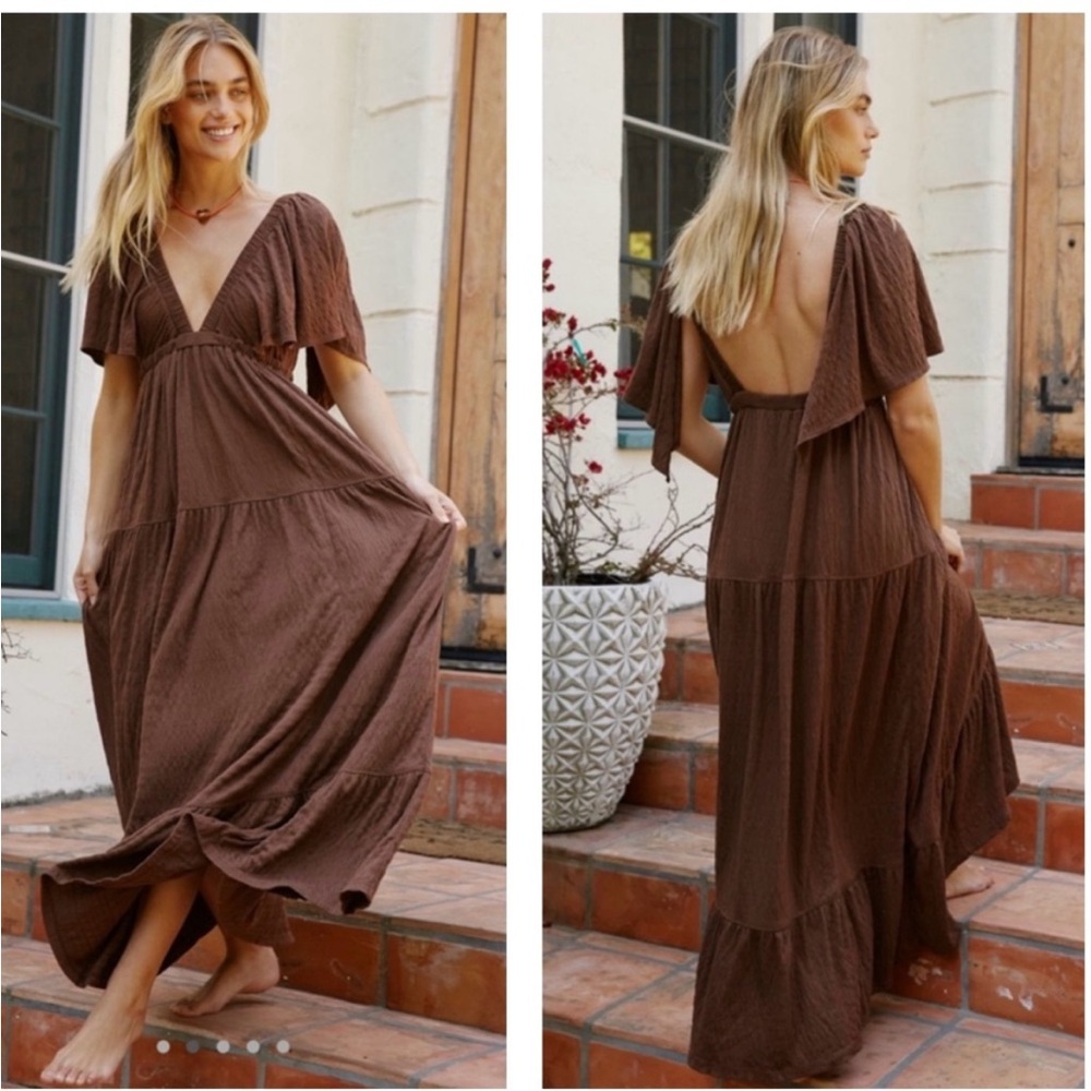 NEW Free People Beach Free-est La La Tiered Flutter Sleeve Maxi Dress Small